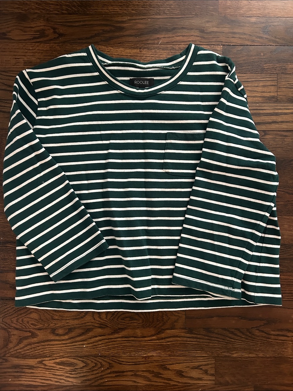 Roolee Women’s Dark Green & White Striped Long Sleeve Shirt